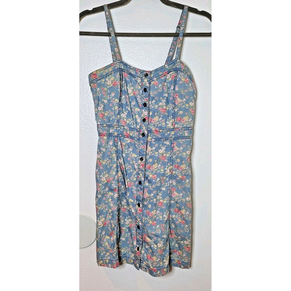 Forever 21 Denim Floral Babydoll Mini Skater Dress 100% Cotton Sz S Y2K Coquette